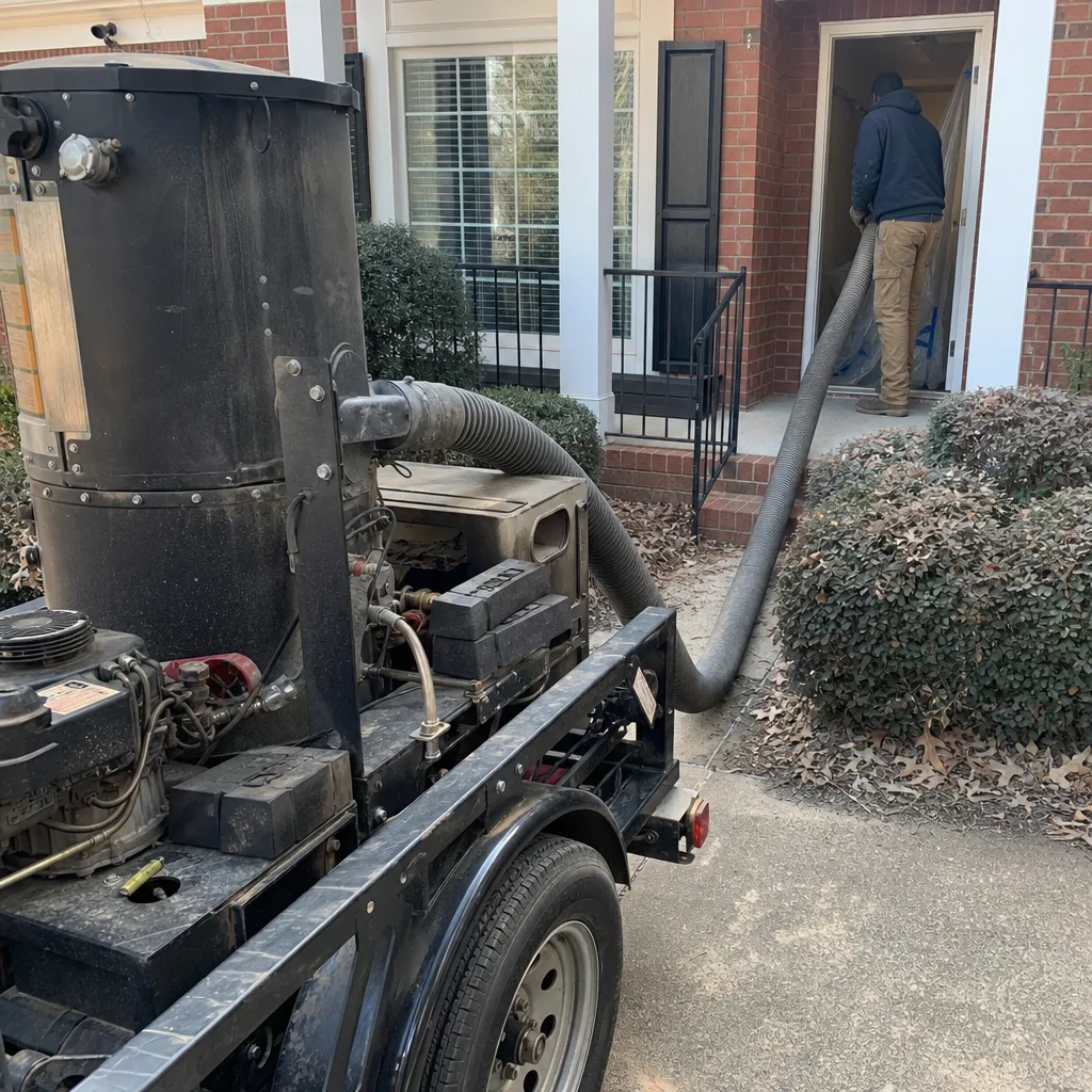 professional air duct cleaning technician using industrial vacuum equipment
